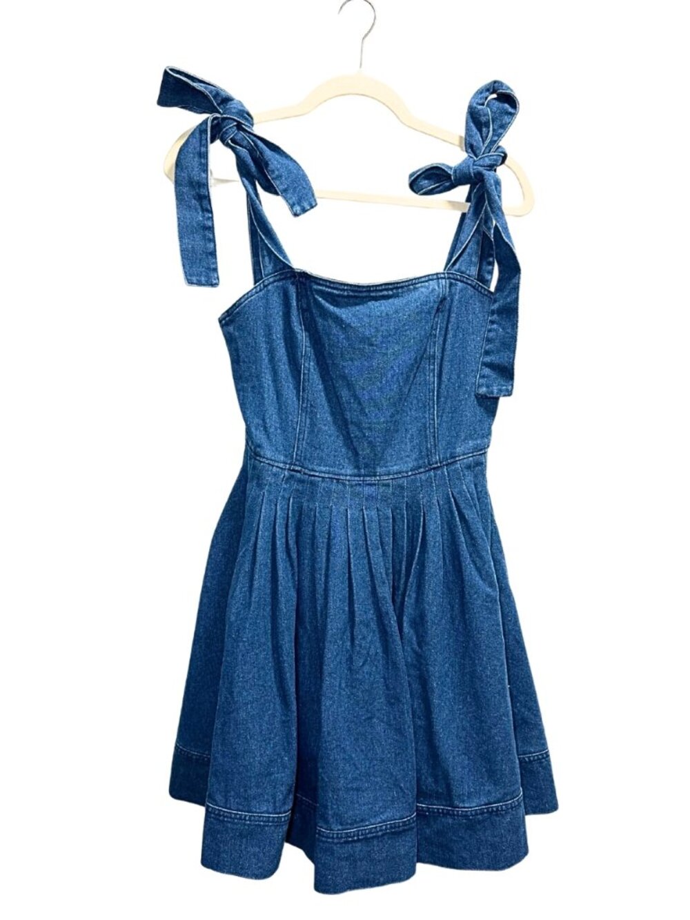 &merci Denim Fit and Flare Mini Dress Tie Straps Size S